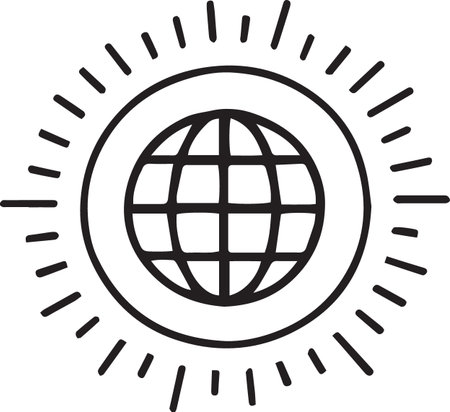 Black line Earth globe icon isolated on white background. World or Earth sign. Global internet symbol. Geometric shapes. Vector Illustrationのイラスト素材