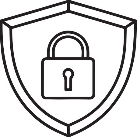 Black line Shield with closed padlock icon isolated on white background. Security, safety, protection, privacy concept. Vector Illustrationのイラスト素材