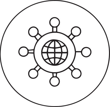 Global network icon black color in circle outline vector illustration isolated flat styleのイラスト素材