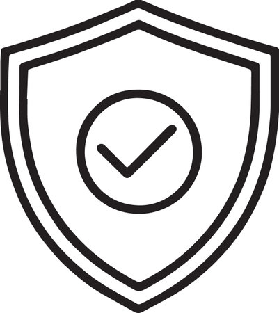 Black line Shield with check mark icon isolated on white background. Security, safety, protection, privacy concept. Tick mark approved. Vector Illustrationのイラスト素材