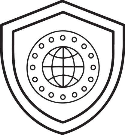 Shield with globe icon isolated on white background. Security, safety, protection concept. Vector Illustrationのイラスト素材