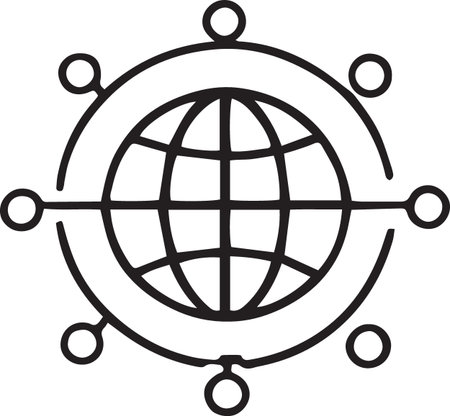 Black line Worldwide icon isolated on white background. Pin on globe. Vector Illustrationのイラスト素材
