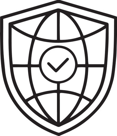 Black line Shield with check mark icon isolated on white background. Security, safety, protection, privacy concept. Tick mark approved. Vector Illustrationのイラスト素材