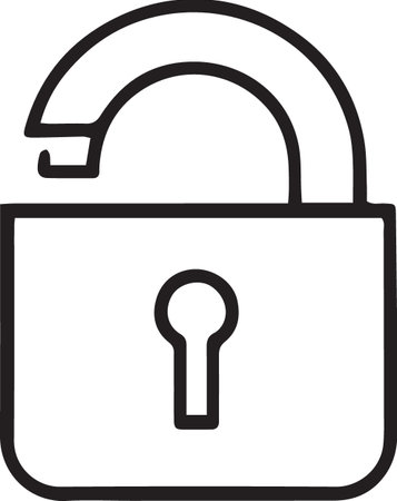 Black line Open padlock icon isolated on white background. Opened lock sign. Cyber security concept....