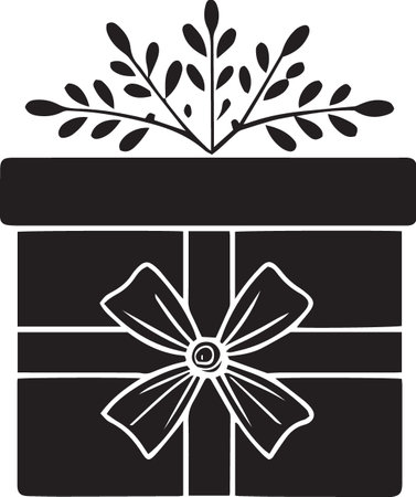 Holiday Gift Box Vector Silhouette with Decorative Bowsのイラスト素材
