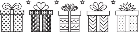 Gift Box Line Drawing Vector Pack for Holidays and Birthdaysのイラスト素材