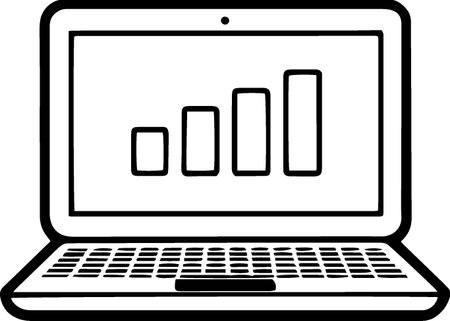 Laptop with bar chart icon isolated on white background. Vector Illustrationのイラスト素材