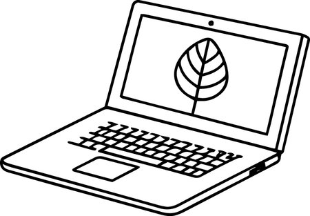 Laptop with leaf on the screen over white background, vector illustrationのイラスト素材