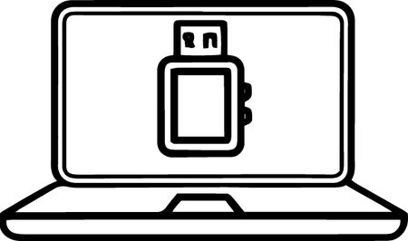USB flash drive on laptop screen. Vector illustration isolated on white backgroundのイラスト素材