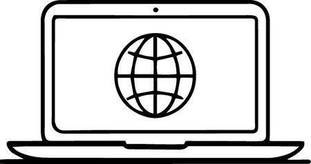 Laptop computer with globe icon isolated on white background. Vector Illustrationのイラスト素材