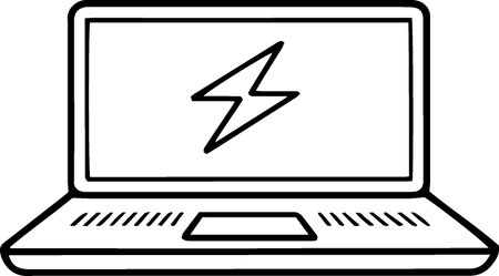 Laptop with a lightning bolt icon isolated on white background. Vector Illustrationのイラスト素材
