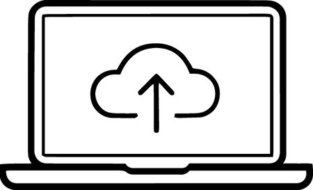 Laptop with upload icon isolated on white background. Vector Illustrationのイラスト素材