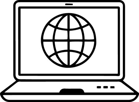 Laptop with globe on screen icon isolated on white background. Vector Illustrationのイラスト素材