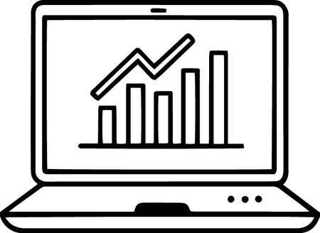 Laptop with bar chart on screen isolated on white background. Vector illustrationのイラスト素材