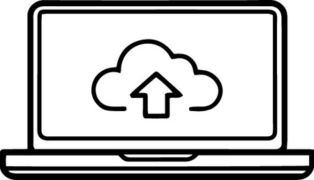 Laptop with upload icon isolated on white background. Vector Illustrationのイラスト素材