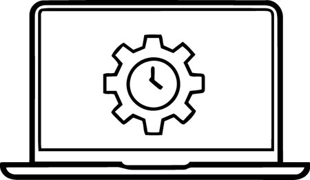 Laptop with clock and gear icon, time management, vector illustrationのイラスト素材