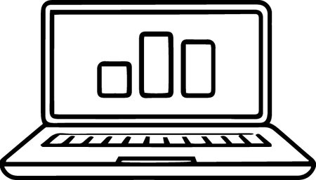 Laptop with bar chart icon isolated on white background. Vector Illustrationのイラスト素材