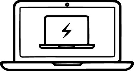 Laptop computer with lightning icon isolated on white background. Vector Illustrationのイラスト素材