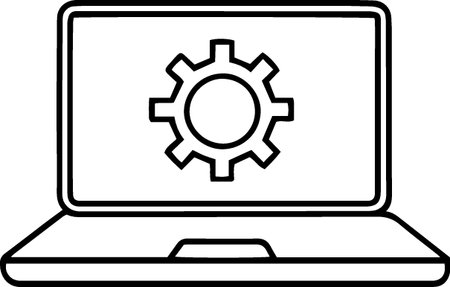 Laptop computer with gear wheel icon isolated on white background. Vector Illustrationのイラスト素材