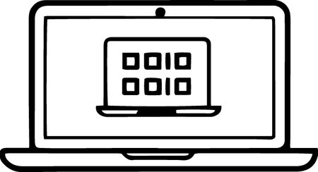 Laptop computer with a binary code on the screen isolated on white backgroundのイラスト素材