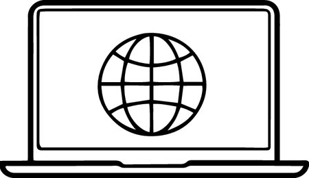 Laptop with globe icon isolated on white background. Internet communication concept. Vector Illustrationのイラスト素材