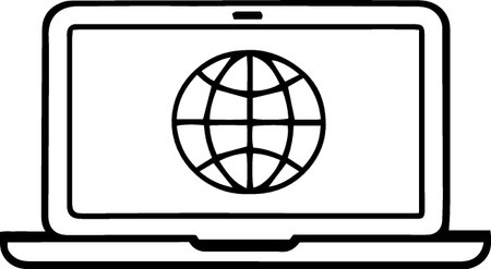 Laptop with global icon on screen isolated on white background. Vector Illustrationのイラスト素材