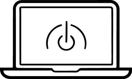 Black Power button on laptop screen icon isolated on white background. Start sign. Vector...
