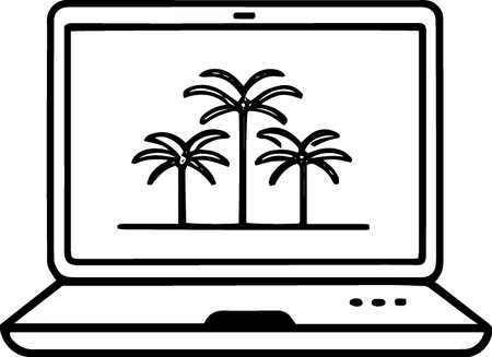 Laptop with palm trees on screen isolated on white. Vector illustrationのイラスト素材