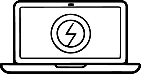 Laptop with lightning icon isolated on white background. Vector Illustrationのイラスト素材