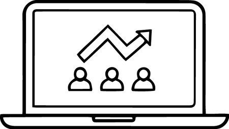 Laptop with graph on screen and people icon isolated on white backgroundのイラスト素材