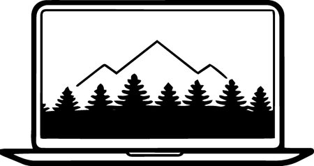 Laptop with pine trees on a white background. Vector illustration.のイラスト素材