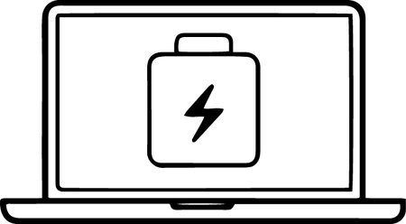Laptop with battery icon on white background. Vector Illustration.のイラスト素材