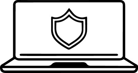 Black Laptop with shield icon isolated on white background. Security, safety, protection concept. Vector Illustrationのイラスト素材