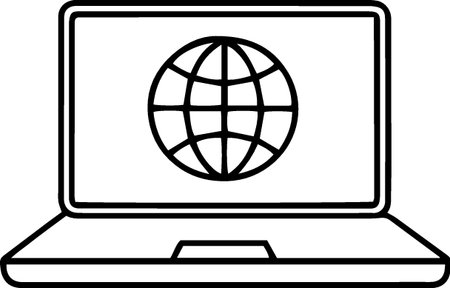 Laptop computer with globe icon isolated on white background. Vector Illustrationのイラスト素材