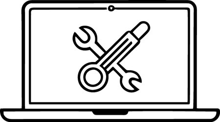 Laptop with wrench and screwdriver on the screen. Vector illustrationのイラスト素材