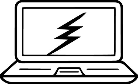 Laptop computer with lightning icon isolated on white background. Vector Illustrationのイラスト素材