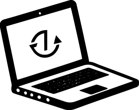 Laptop computer with update icon isolated on white background. Vector Illustrationのイラスト素材