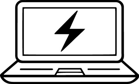 Laptop computer with lightning icon isolated on white background. Vector Illustrationのイラスト素材