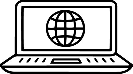 Black Laptop with globe icon isolated on white background. Internet communication protocol. Vector Illustrationのイラスト素材