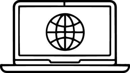 Laptop with globe icon isolated on white background. Vector Illustrationのイラスト素材