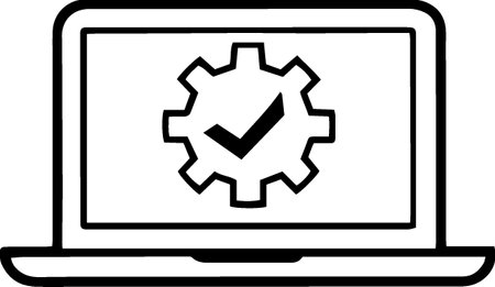 Laptop computer with check mark icon vector illustration on white background.のイラスト素材