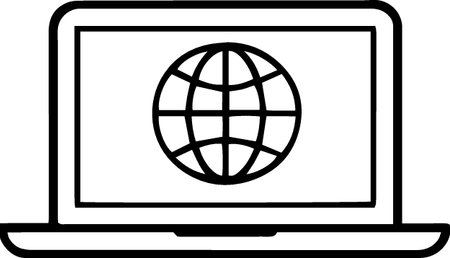 Black Laptop with globe icon isolated on white background. Internet communication protocol. Vector Illustrationのイラスト素材