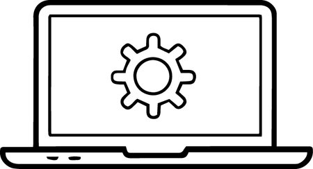 Laptop computer with gear icon on white background, vector illustration.のイラスト素材