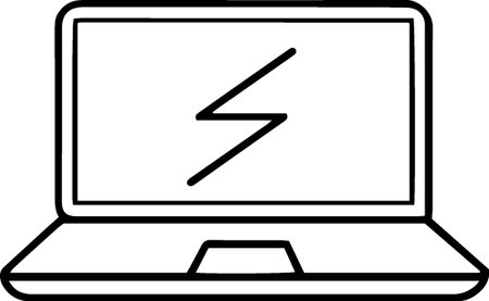 Laptop computer with lightning icon isolated on white background. Vector Illustrationのイラスト素材
