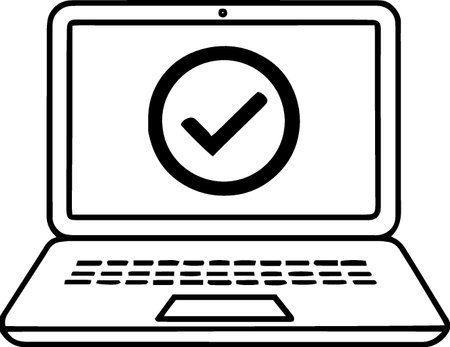 Laptop with check mark icon. Vector illustration isolated on white backgroundのイラスト素材