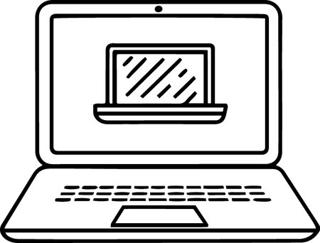 Laptop computer with a mirror on the screen isolated on white backgroundのイラスト素材