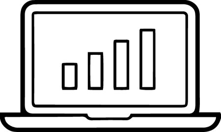 Black Laptop with graph icon isolated on white background. Report text file. Accounting sign. Audit, analysis, planning. Vector Illustrationのイラスト素材
