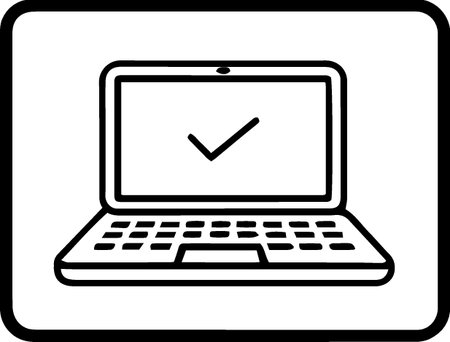 Laptop with check mark icon, vector illustration on white background.のイラスト素材