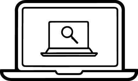 Laptop computer with search icon isolated on white background. Vector Illustrationのイラスト素材