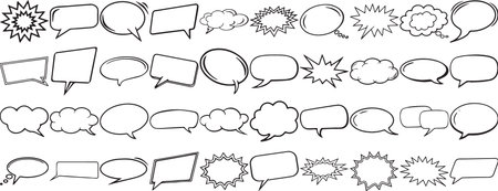 Hand Drawn Comic Speech Bubble Set â Vector Doodle Style Talk, Thought &amp; Chat Balloonsのイラスト素材
